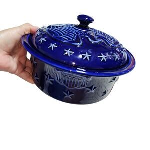 LONGABERGER PROUDLY AMERICAN EAGLE COVERED COVERED CASSAROLE DISH